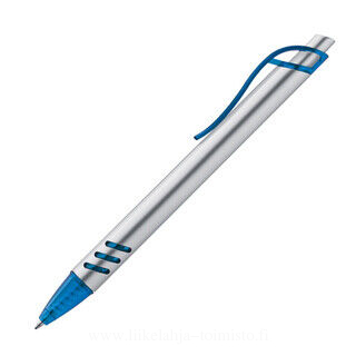 Plastic ball pen with sloping scores in the grip zone