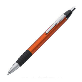 Plastic ballpen with a grooved rubber grip zone