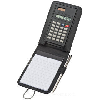 Notepad with calculator and elastic strap in canvas look, made of synthetic fibre