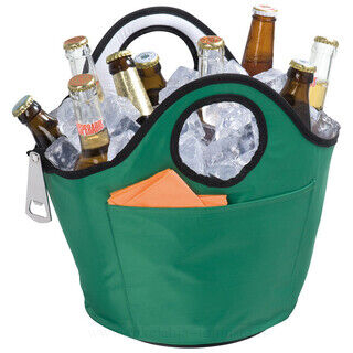 Round cooler bag with bottle opener
