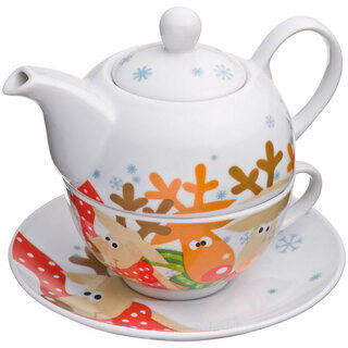 Porcelain teapot and mug with elk design