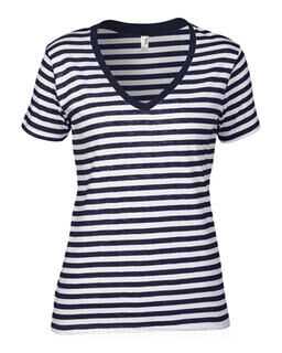 Women`s Fashion Striped V-Neck Tee 3. picture