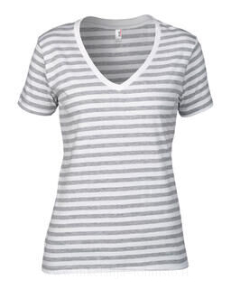 Women`s Fashion Striped V-Neck Tee 7. picture